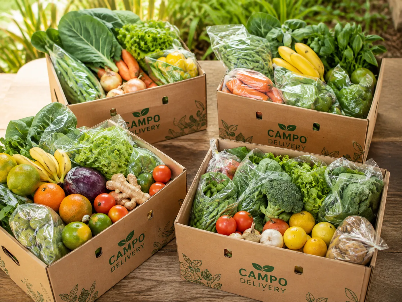 Cestas Campo Delivery em embalagem de papelão